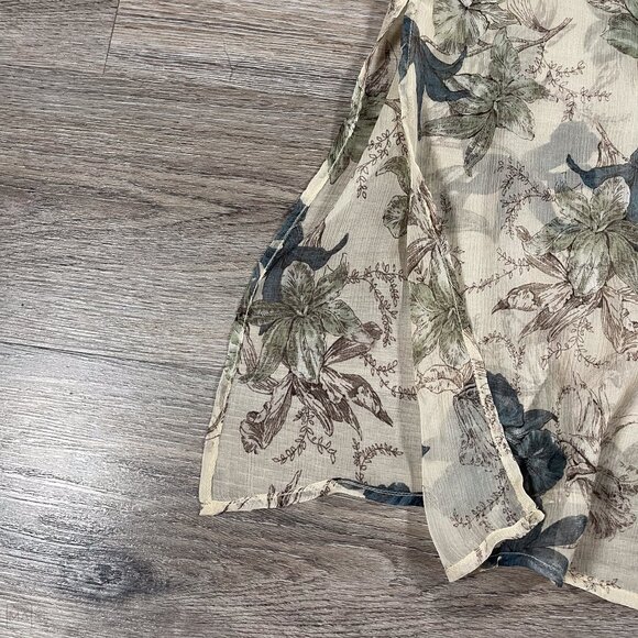 Neiman Marcus Women's Long Blouse/Mini Dress Floral 100% Silk Chiffon L Beige - Picture 3 of 8